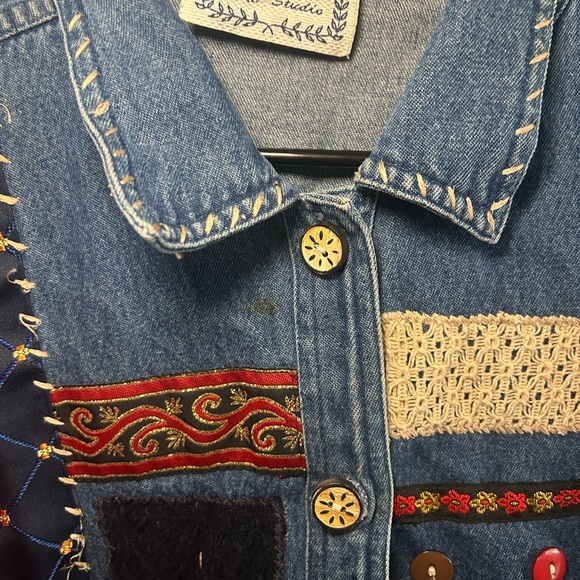 Sara Studio Vintage Denim Patchwork Jacket Large 100% Cotton Boho Grandmacore - Picture 3 of 9